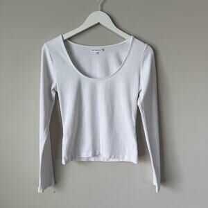 Good American | White Basic Long Sleeve Knit Tee Hip Length Size 2 (M)